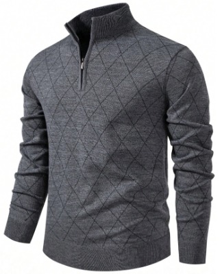 Men Lightweight Half Zip Knitted Long Sleeve Sweater