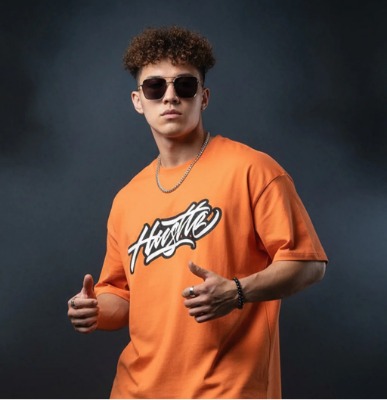 Orange Oversized Back Graphic Printed T-shirt