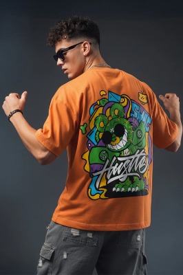 Orange Oversized Back Graphic Printed T-shirt